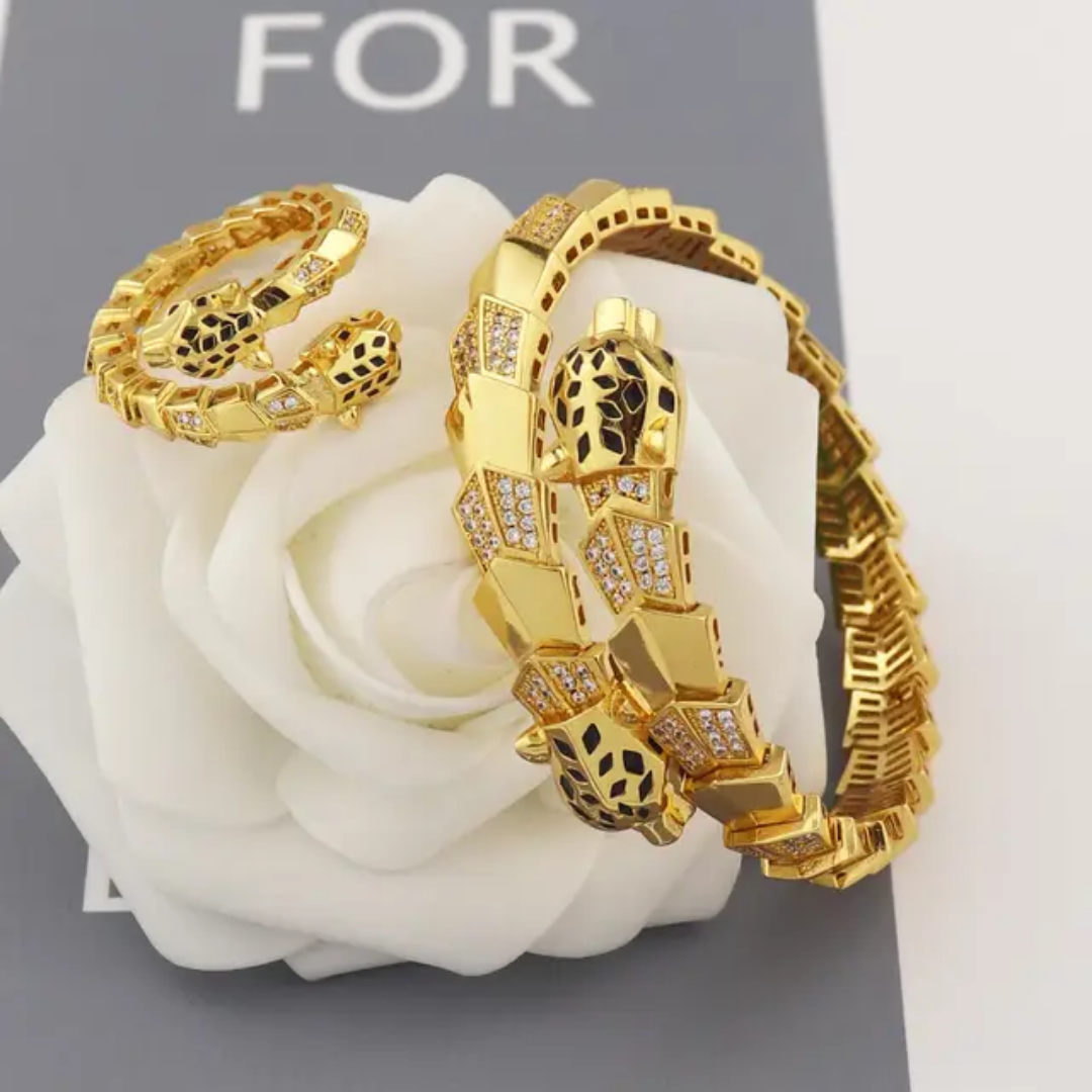 Gouden Luipaard Armband en Ring Set - Intero Sieraden