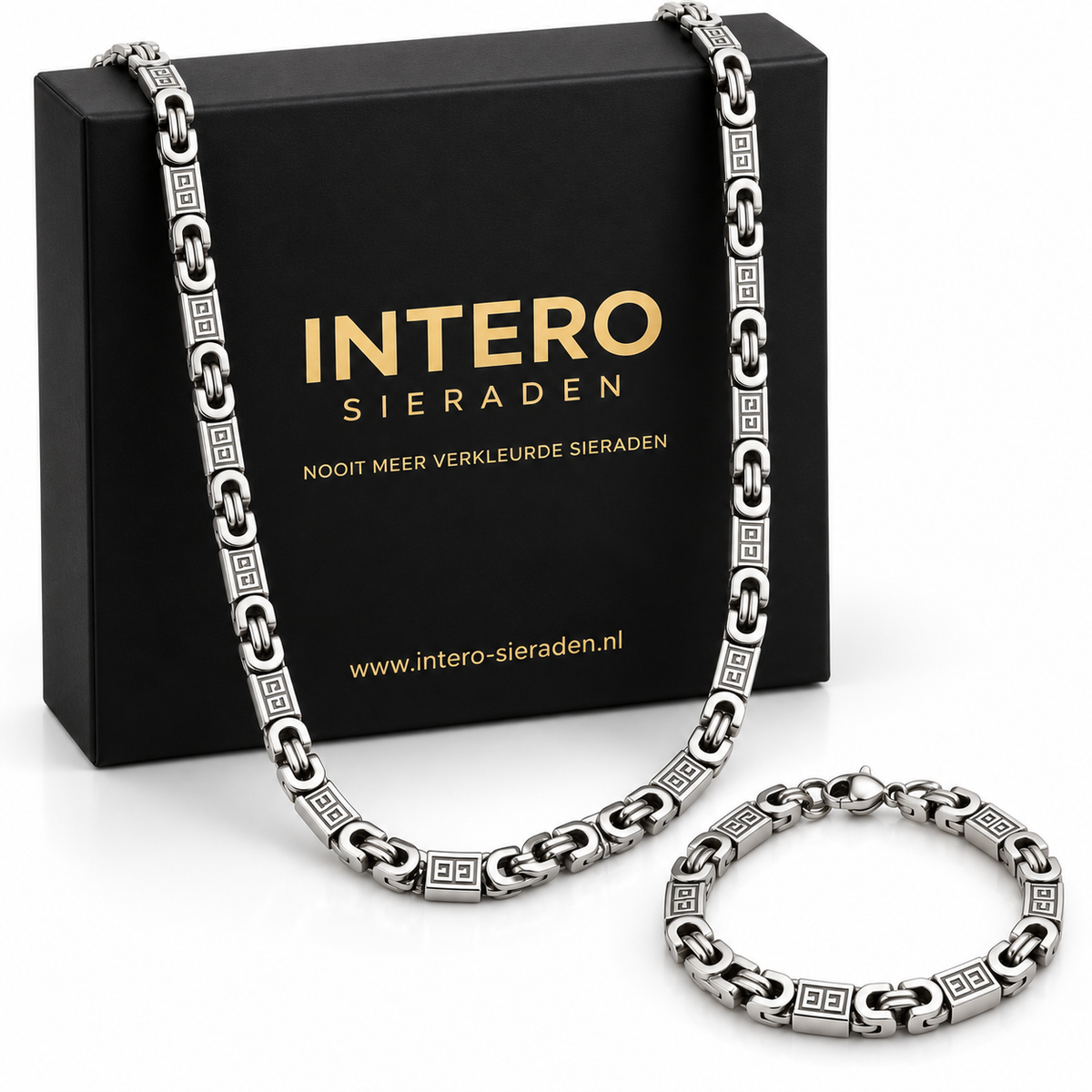 Heren Sieraden Greek Key – Ketting & Armband Zilver of Goud | RVS