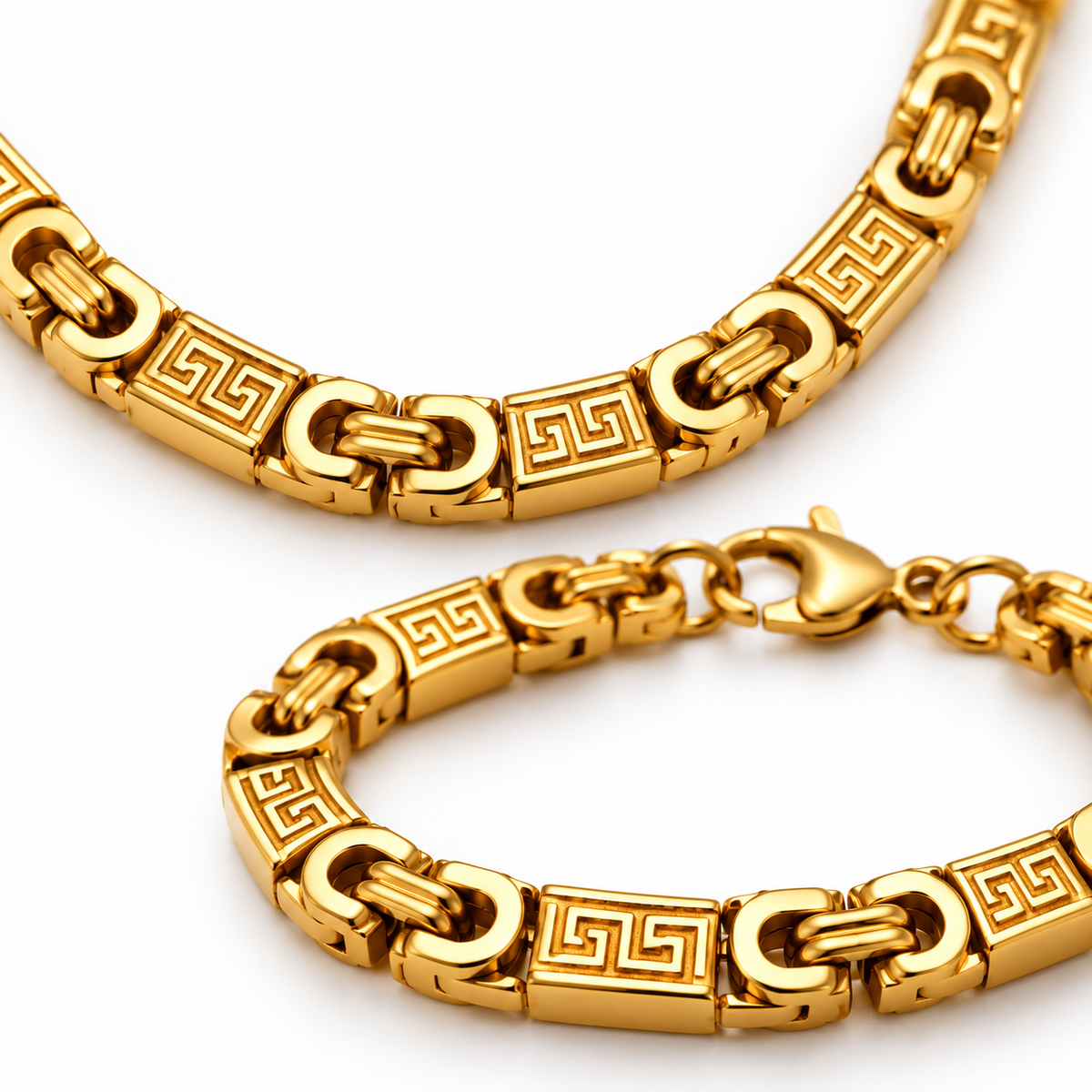 Heren Sieraden Greek Key – Ketting & Armband Zilver of Goud | RVS