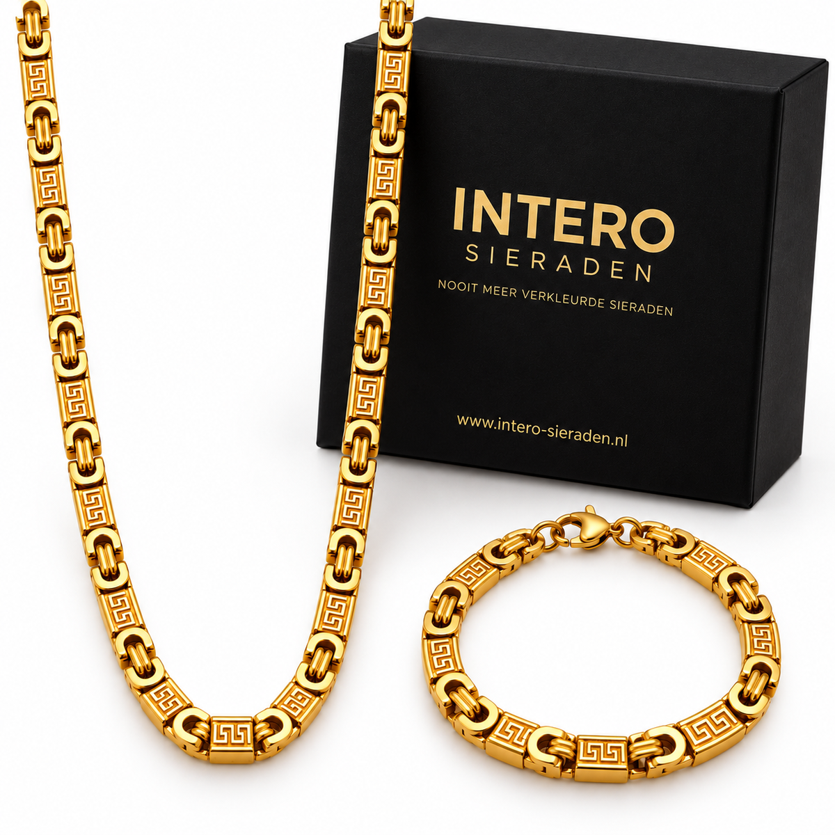 Heren Sieraden Greek Key – Ketting & Armband Zilver of Goud | RVS