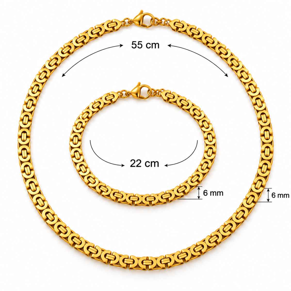 Intero Schakelketting & Armband Set voor Heren – Goud of Zilver