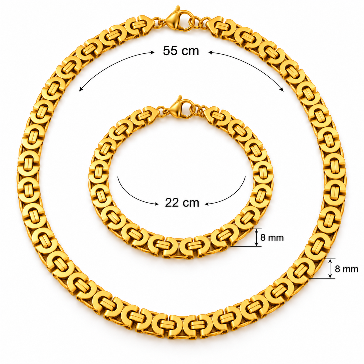 Intero Schakelketting & Armband Set voor Heren – Goud of Zilver