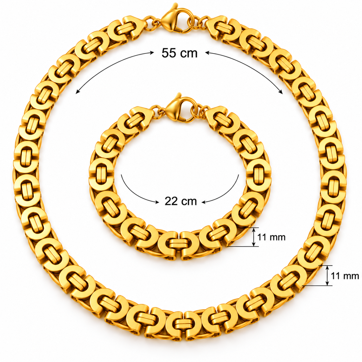 Intero Schakelketting & Armband Set voor Heren – Goud of Zilver