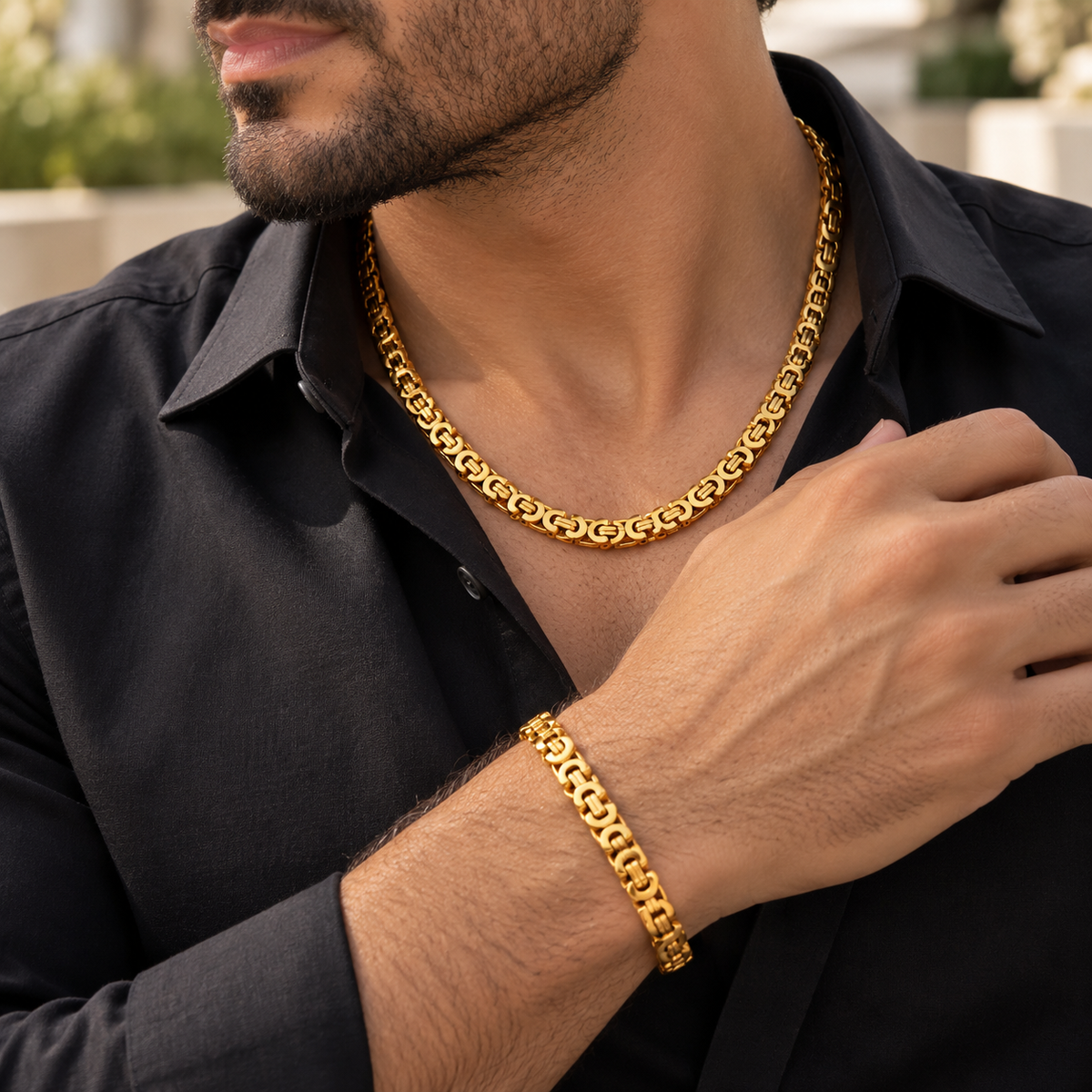 Intero Schakelketting & Armband Set voor Heren – Goud of Zilver