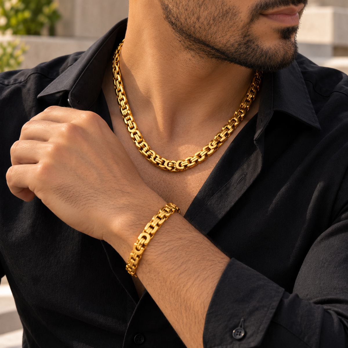 Intero Schakelketting & Armband Set voor Heren – Goud of Zilver
