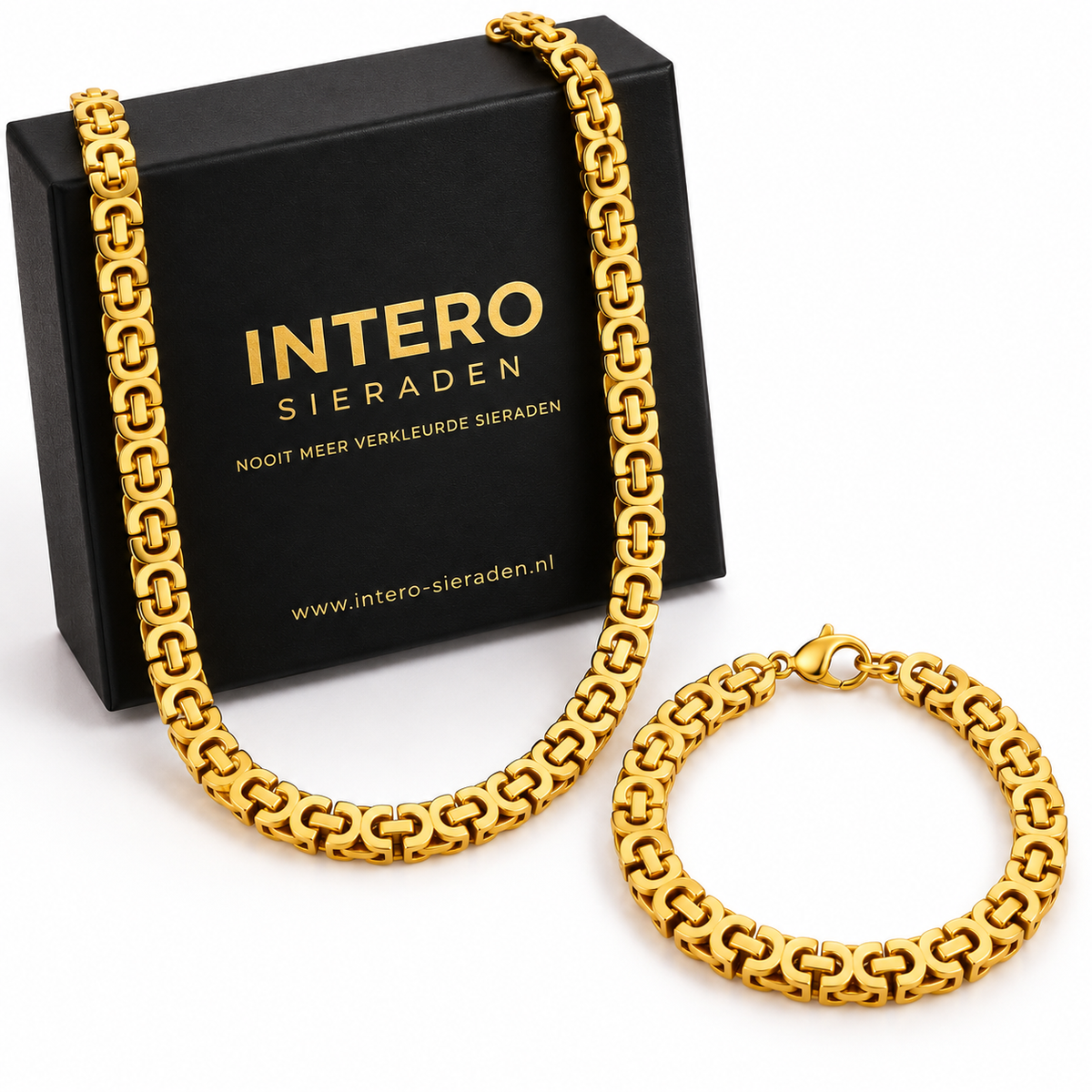 Intero Schakelketting & Armband Set voor Heren – Goud of Zilver