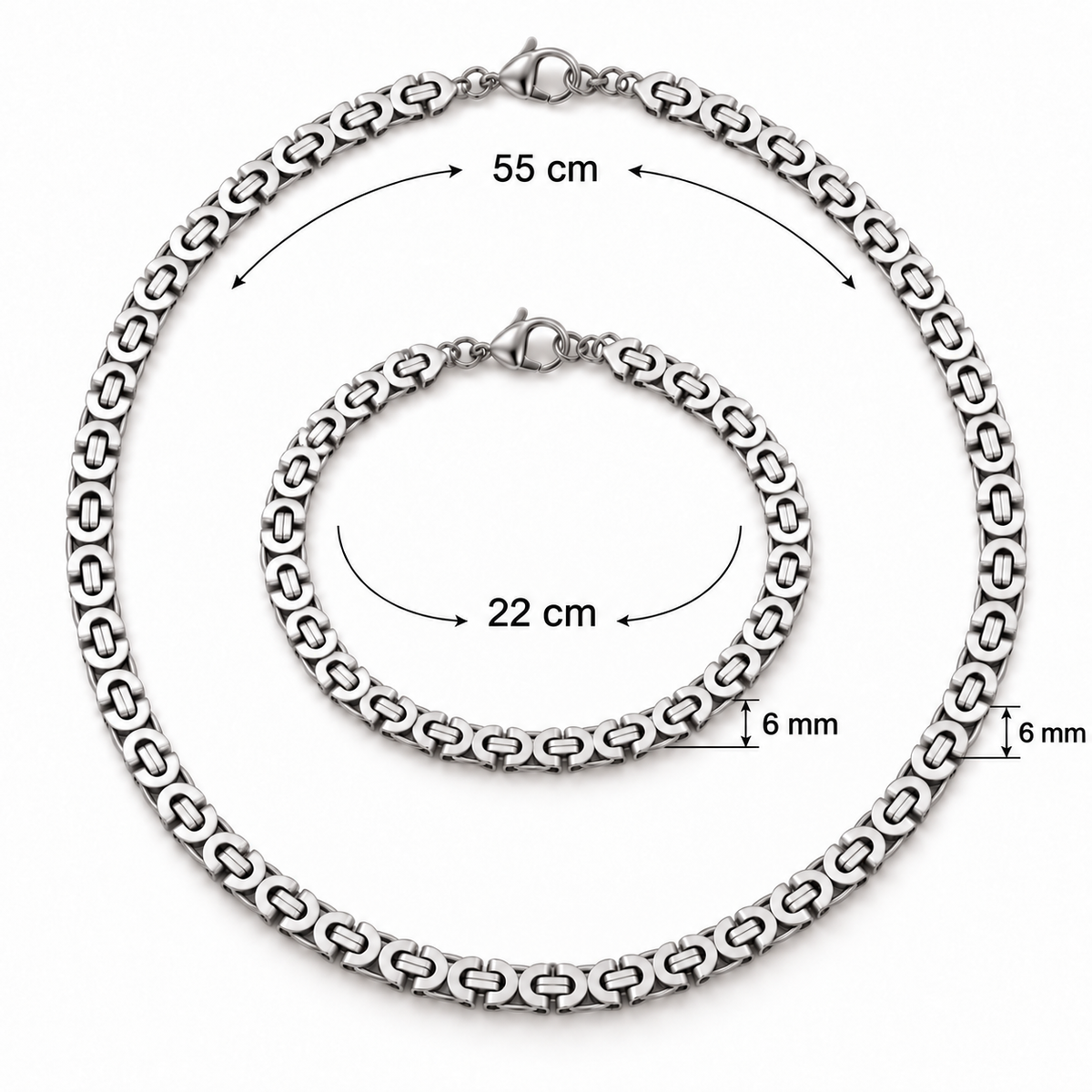Intero Schakelketting & Armband Set voor Heren – Goud of Zilver