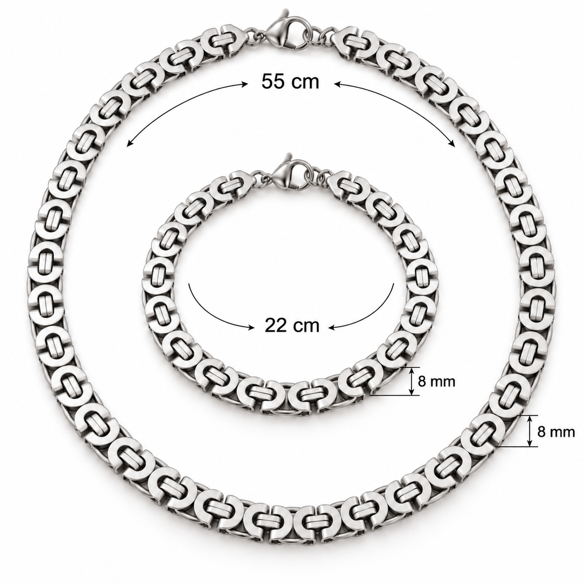 Intero Schakelketting & Armband Set voor Heren – Goud of Zilver