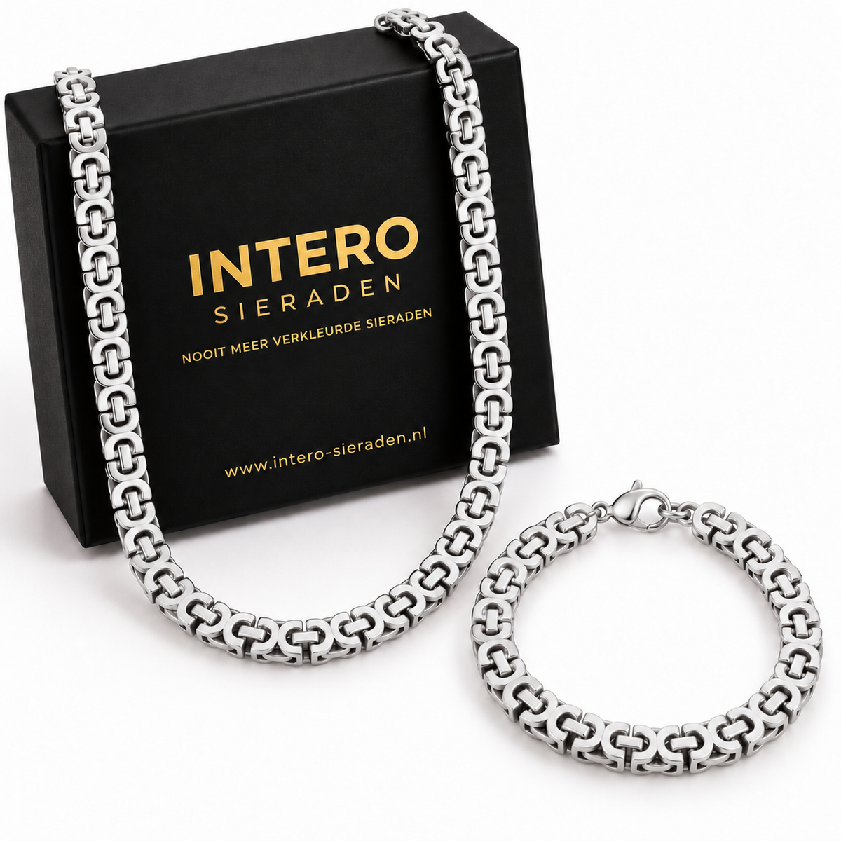 Intero Schakelketting & Armband Set voor Heren – Goud of Zilver