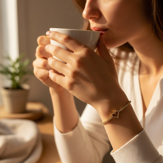 سوار ذهبي مع فنجان قهوة