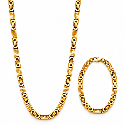 Goudkleurige Greek Key herenarmband met geometrisch patroon Roestvrij staal 