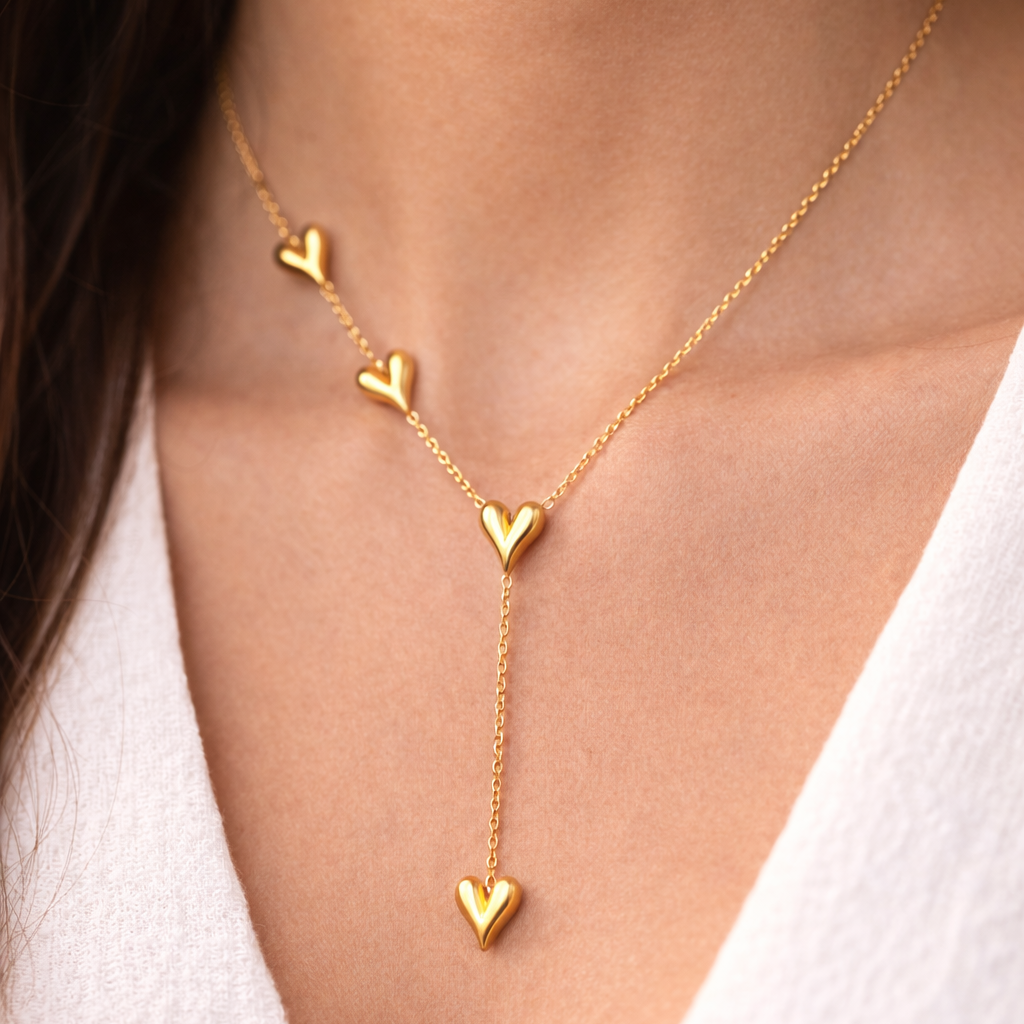 Goudkleurige Hartjes Y-Ketting - RVS Waterdicht - intero Sieraden 