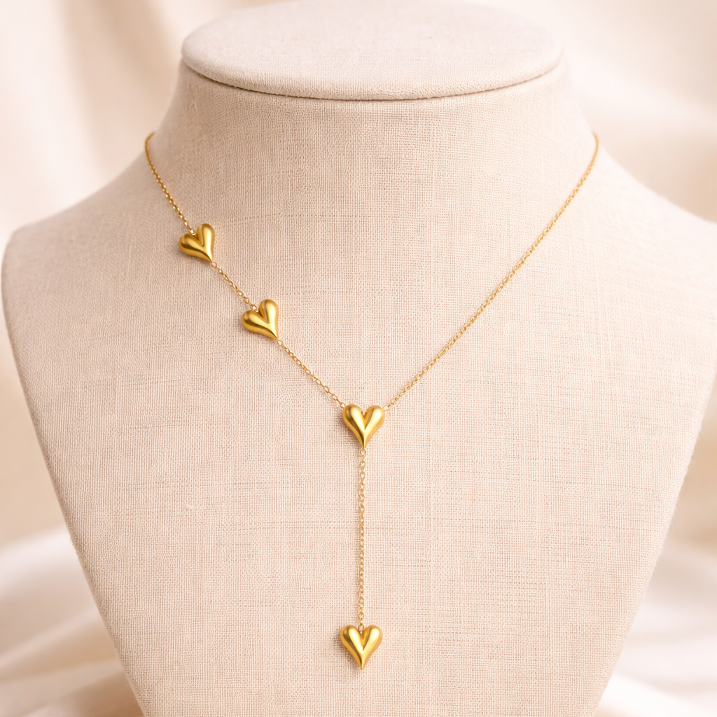 Goudkleurige Hartjes Y-Ketting - RVS Waterdicht