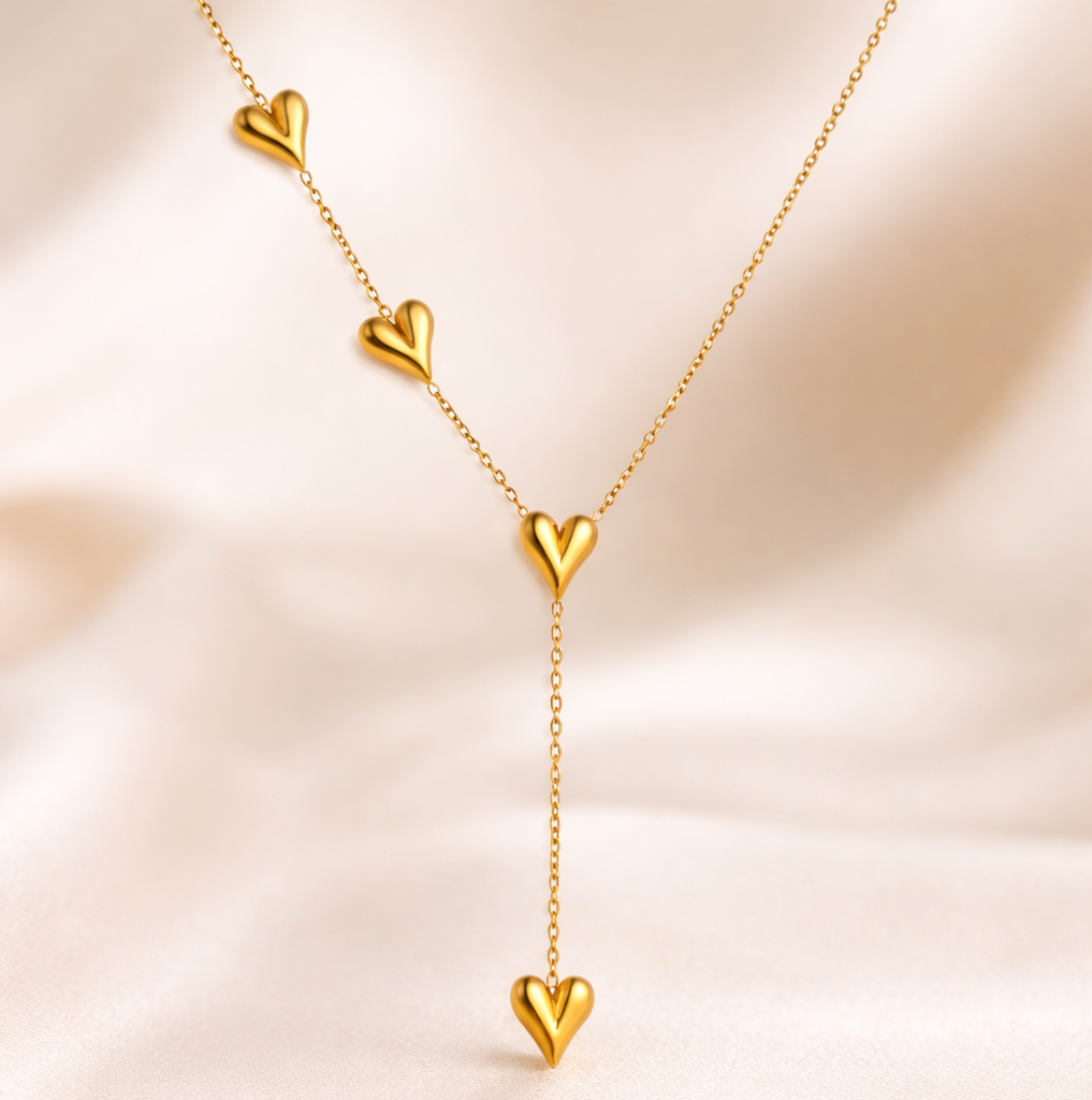 Goudkleurige Hartjes Y-Ketting - Stainless steel - intero Sieraden 