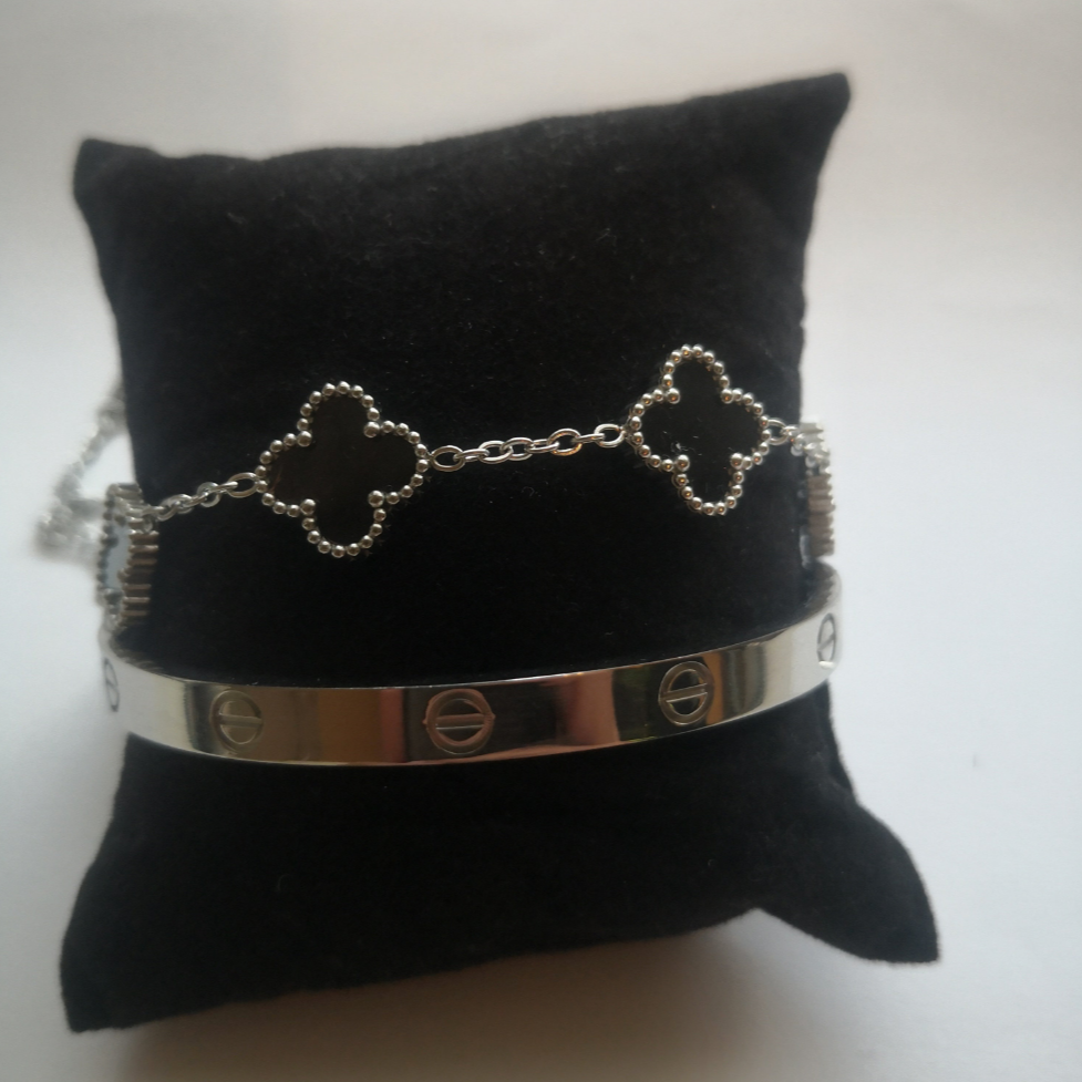 Trendy en Klaver Armbanden Zilver en Zwart - Intero Sieraden
