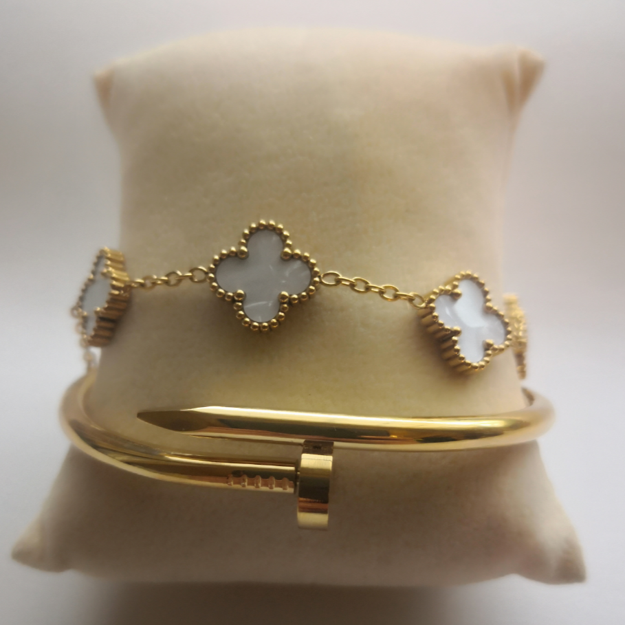 Spijker en Klaver Armbanden Goud en Wit - Intero Sieraden