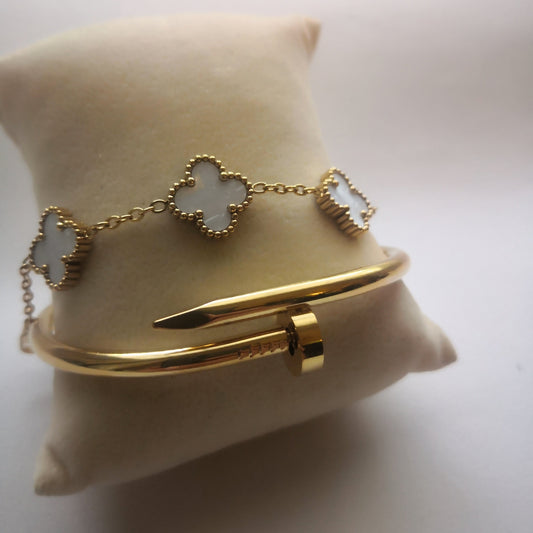 Spijker en Klaver Armbanden Goud en Wit - Intero Sieraden