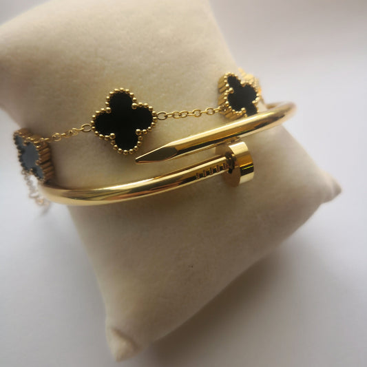 Spijker en Klaver Armbanden Goud en Zwart - Intero Sieraden