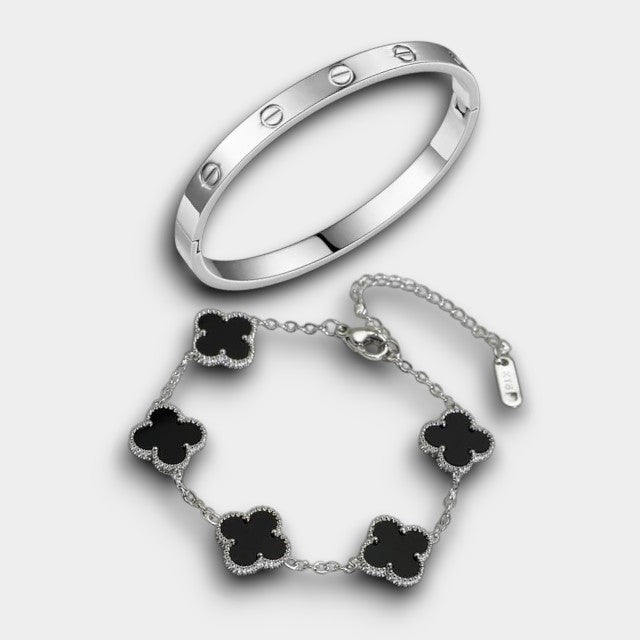 Trendy en Klaver Armbanden Zilver en Zwart - Intero Sieraden