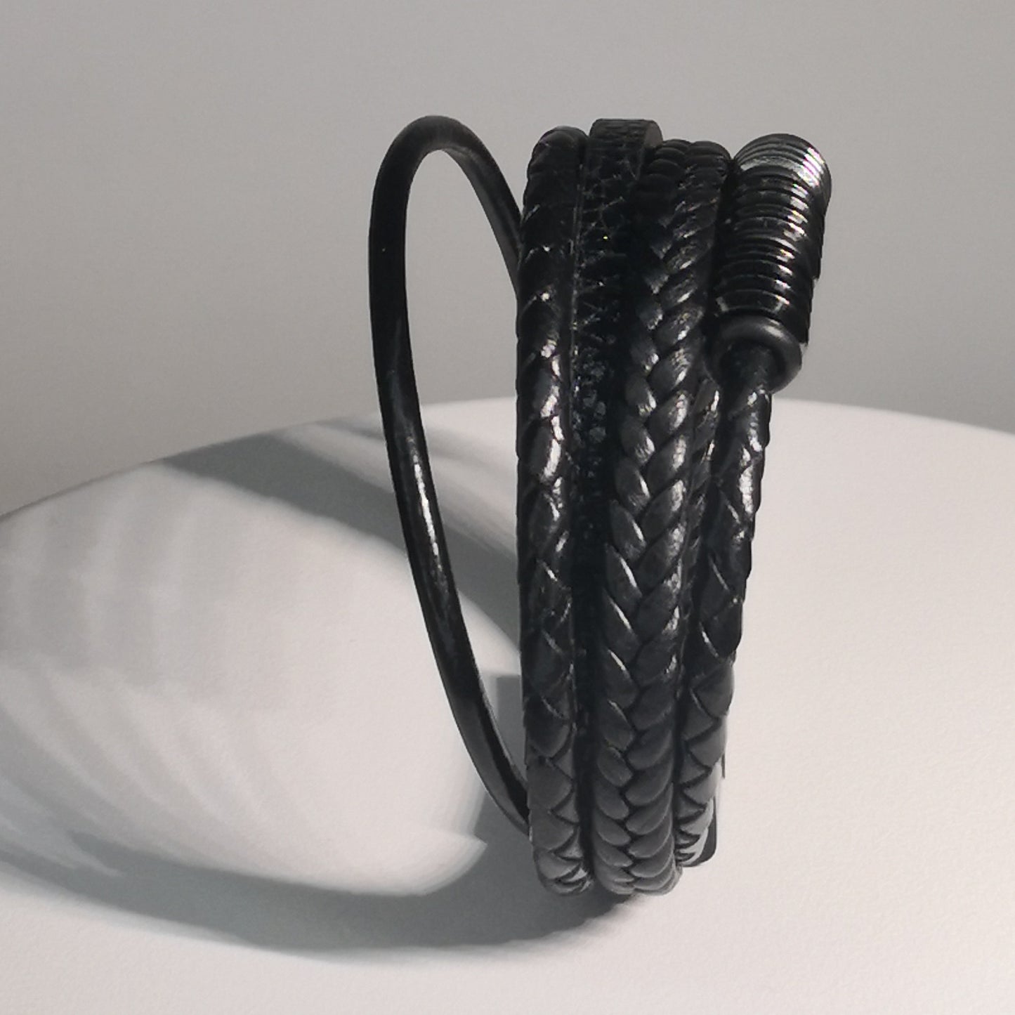 Zwarte Gevlochten Lederen Armband - Intero Sieraden