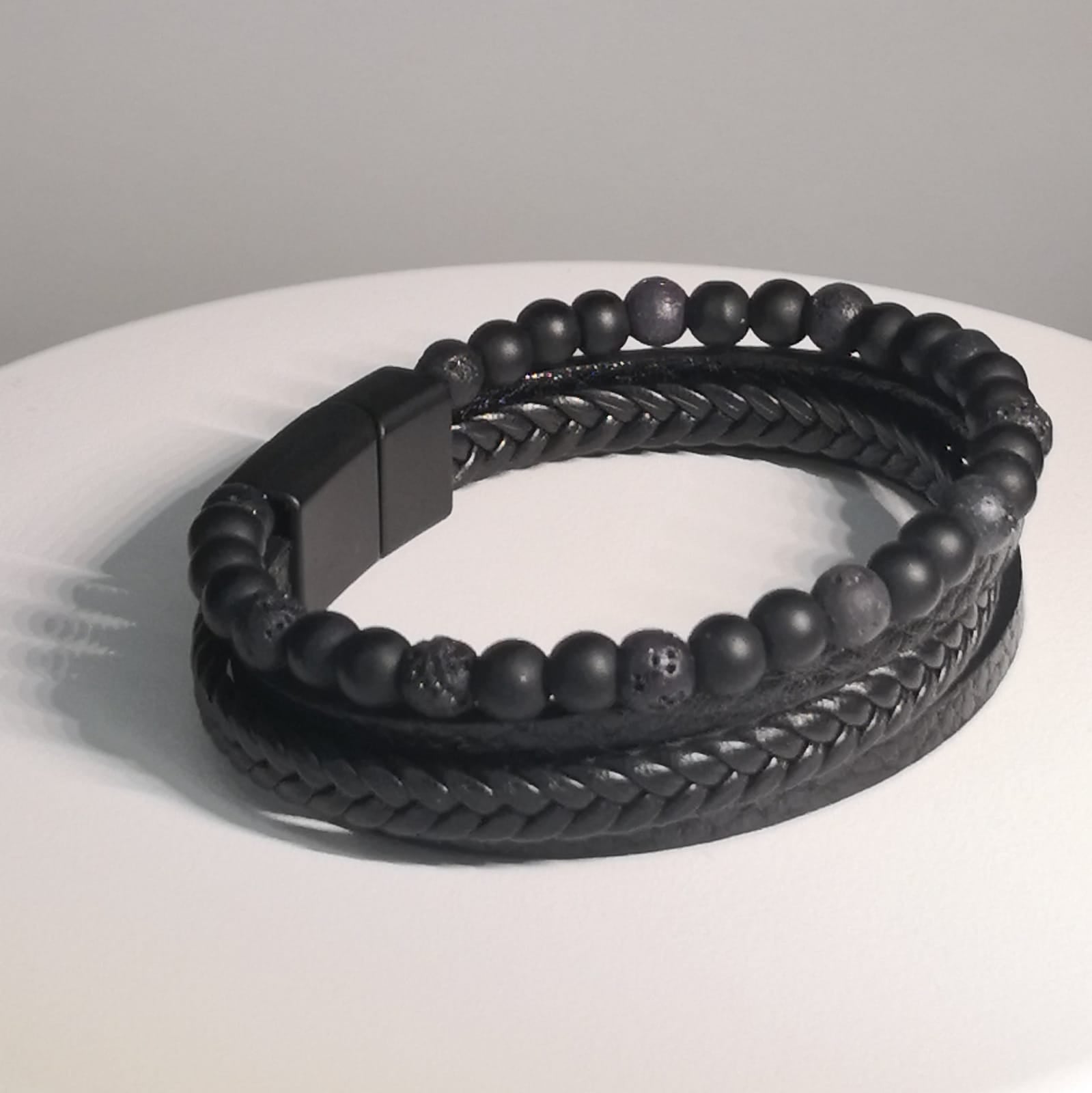 Gelaagde Gevlochten Lederen Armband - Zwart - Intero Sieraden