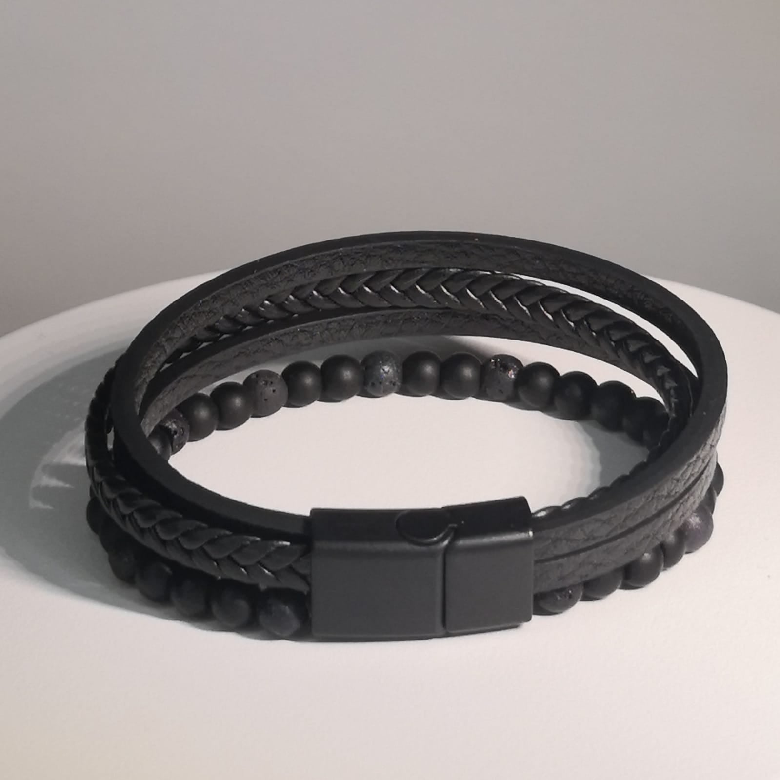 Gelaagde Gevlochten Lederen Armband - Zwart - Intero Sieraden