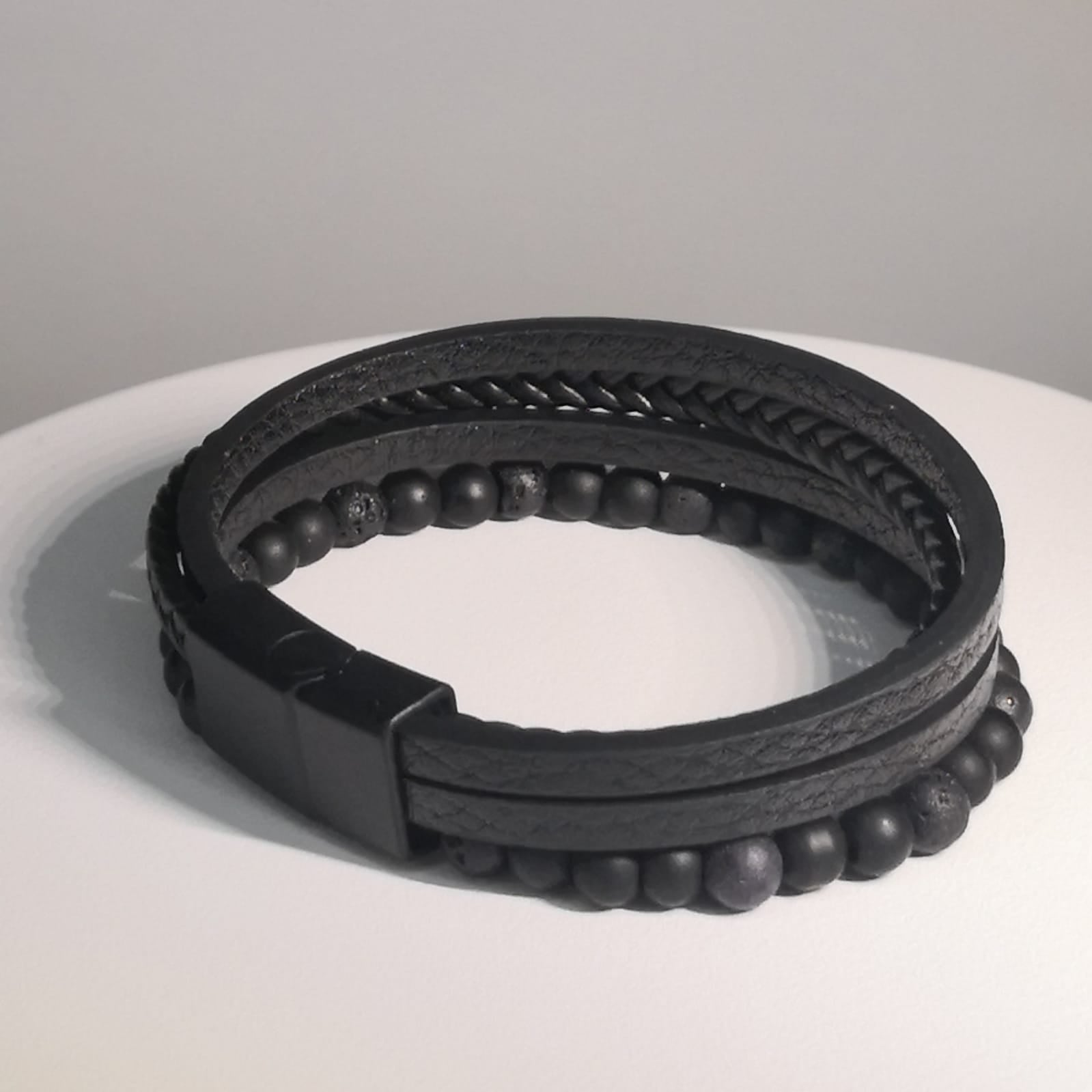Gelaagde Gevlochten Lederen Armband - Zwart - Intero Sieraden