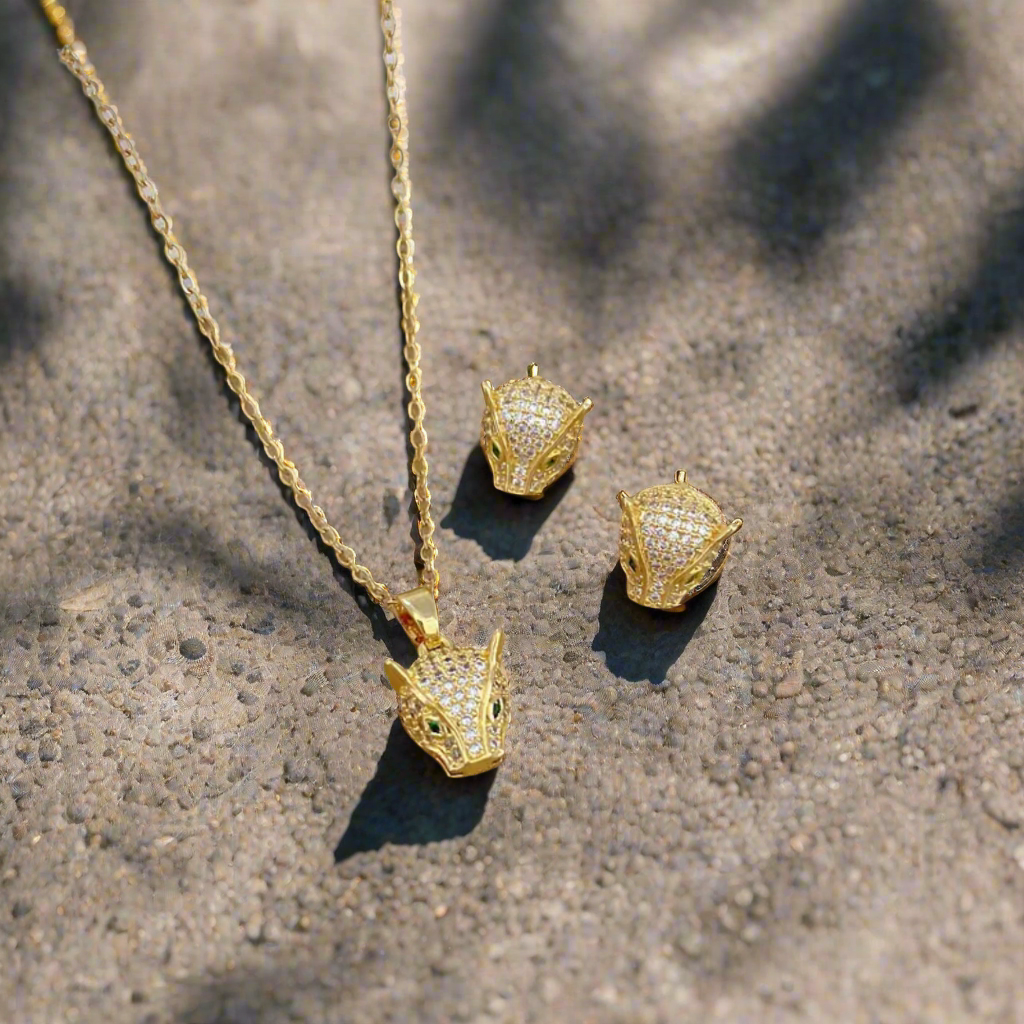 Gouden Panter ketting en oorbellen set - Intero Sieraden