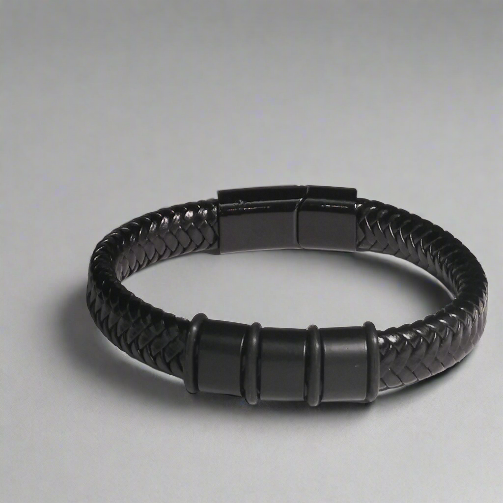 leren heren armband zwarte gevlochten magnetische