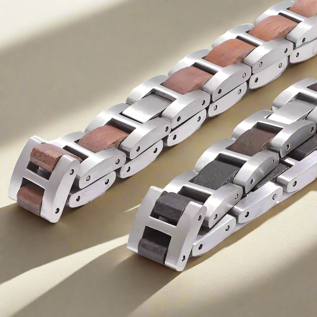 Luxe Zilveren Herenarmband met Hout - Roestvrij Staal