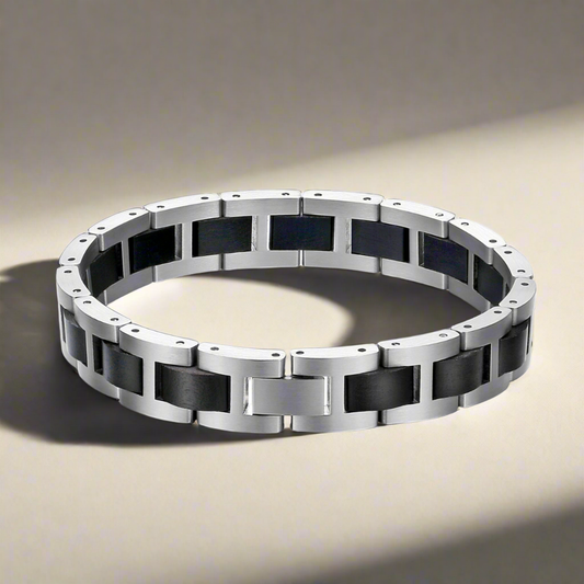 Luxe Zilveren Herenarmband met Hout - Roestvrij Staal