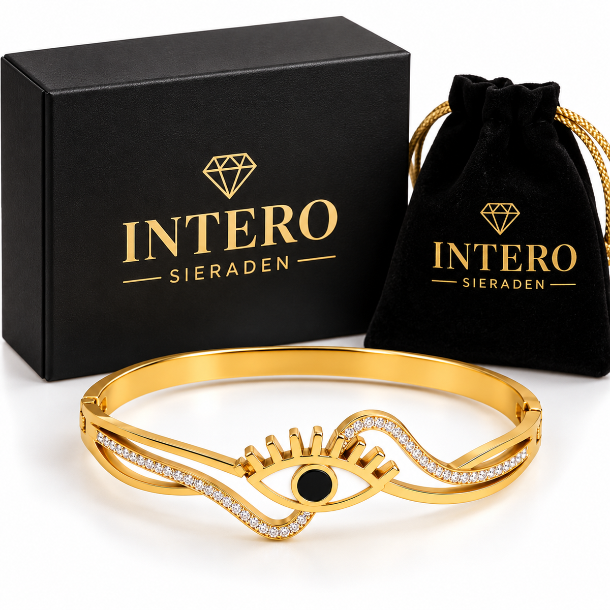 Noura oog bangle voor een zwarte Intero Sieraden doos en sieradenzakje