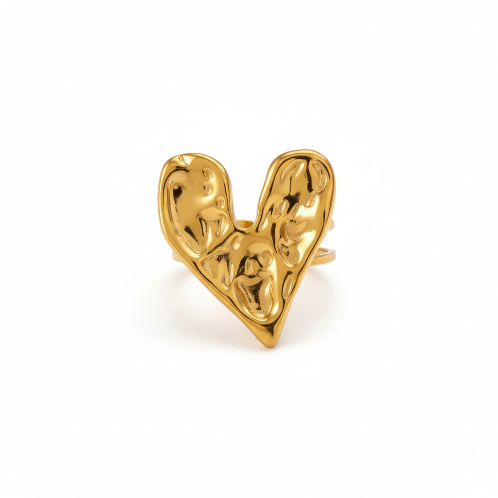 Gold Heart Ring White Background