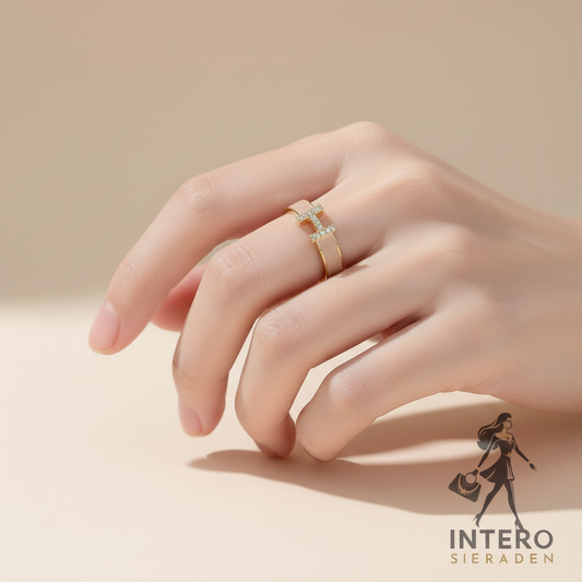 H Letter Ring - Beige
