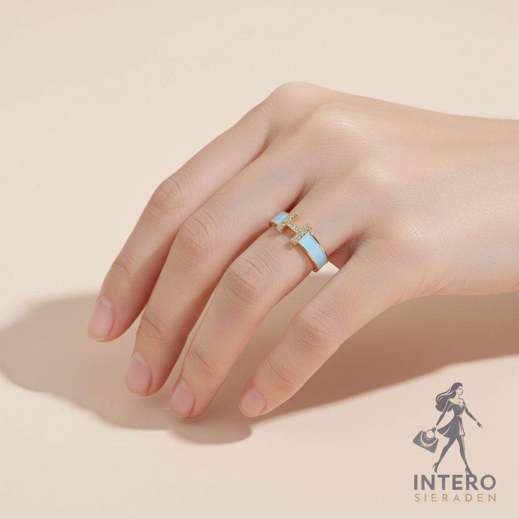 H Letter Ring - Blauw