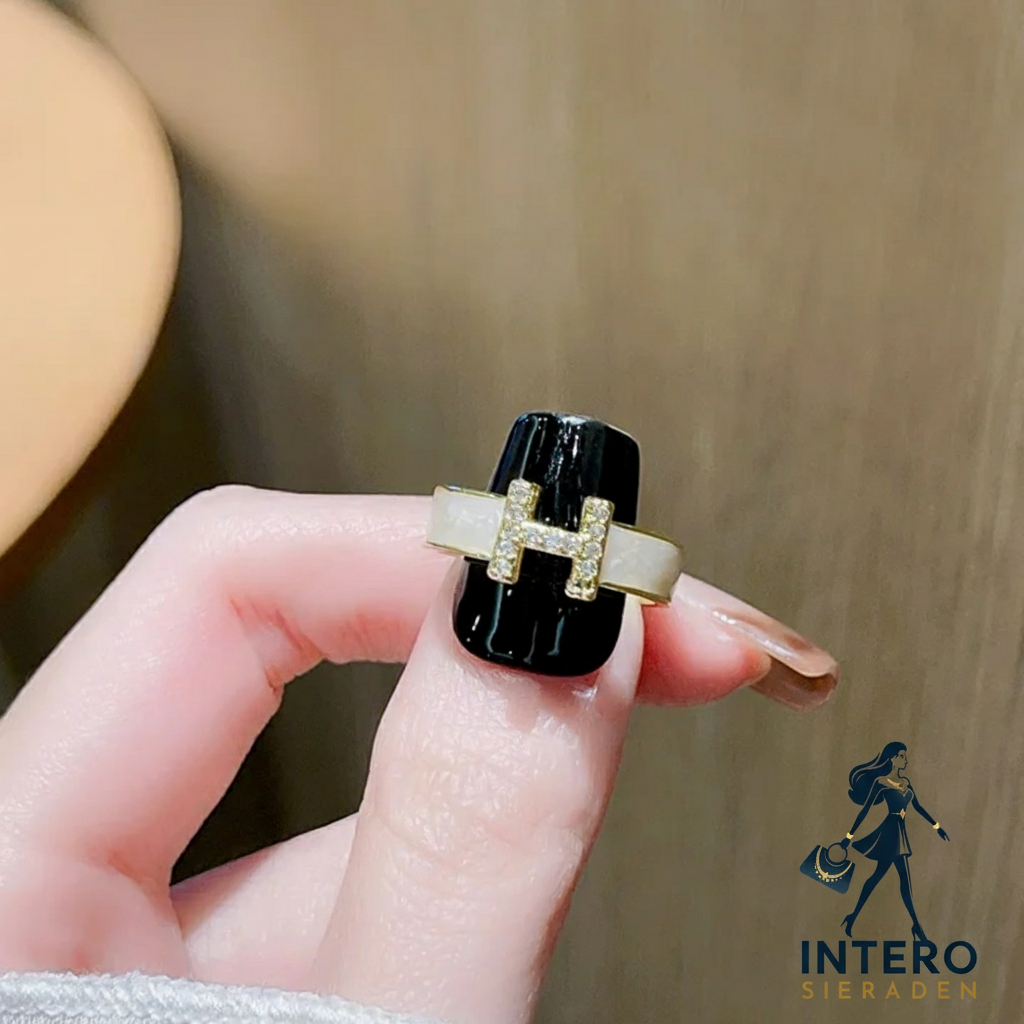 H Letter Ring - Light Beige Background