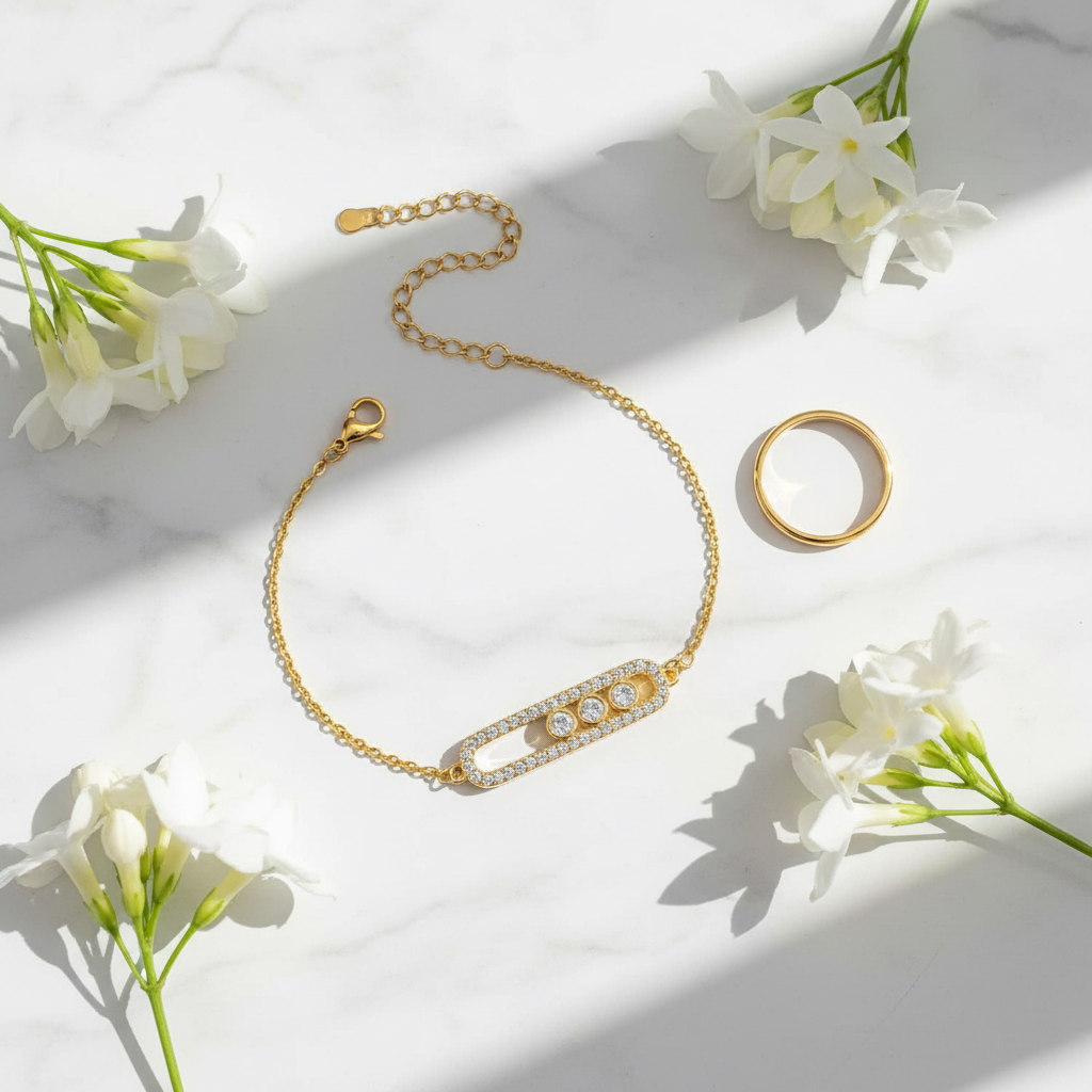 Armband Trio Diamant | Goudkleurig Stainless Steel