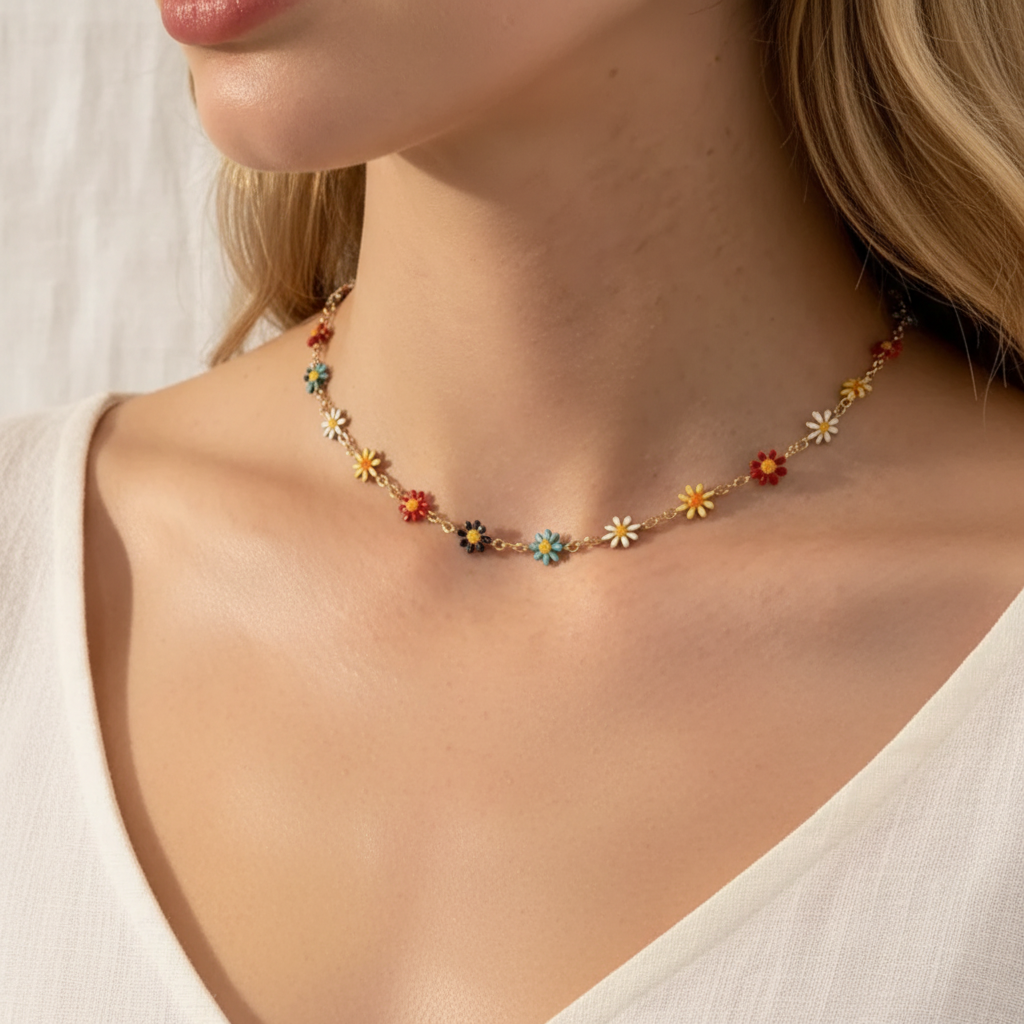 Ketting Daisy Bloemen | Kleurrijk & Waterproof Stainless Steel