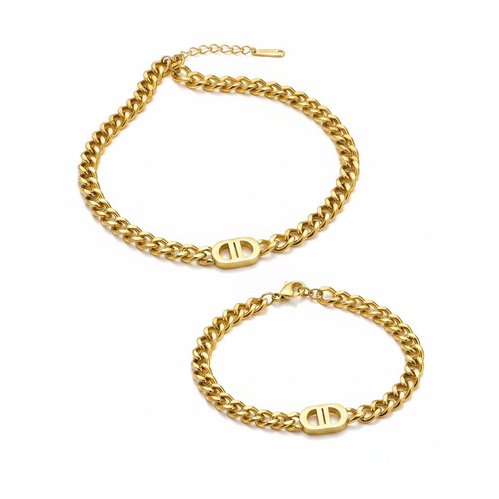 DD Cuban Link | Ketting & Armband Goudkleurig Stainless Steel
