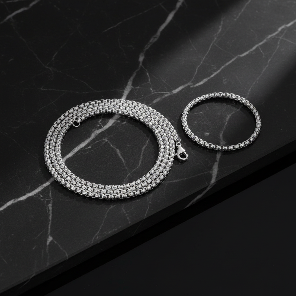 Minimalist Box Chain Heren Sieraden Set - 60cm Ketting + Armband RVS