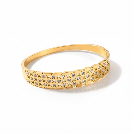 Luxe Goudkleurige Armband met Zirkonia - Waterbestendig RVS