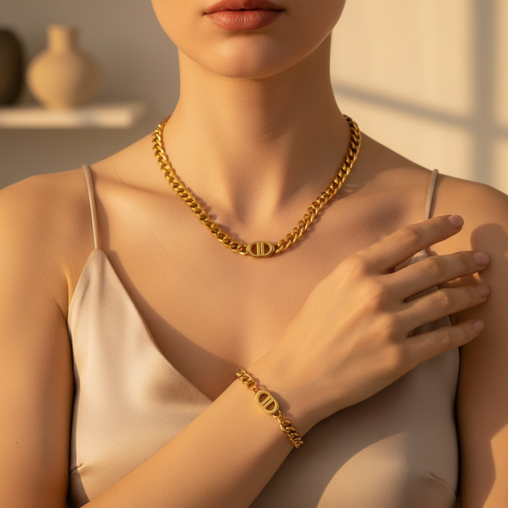 DD Cuban Link | Ketting & Armband Goudkleurig Stainless Steel