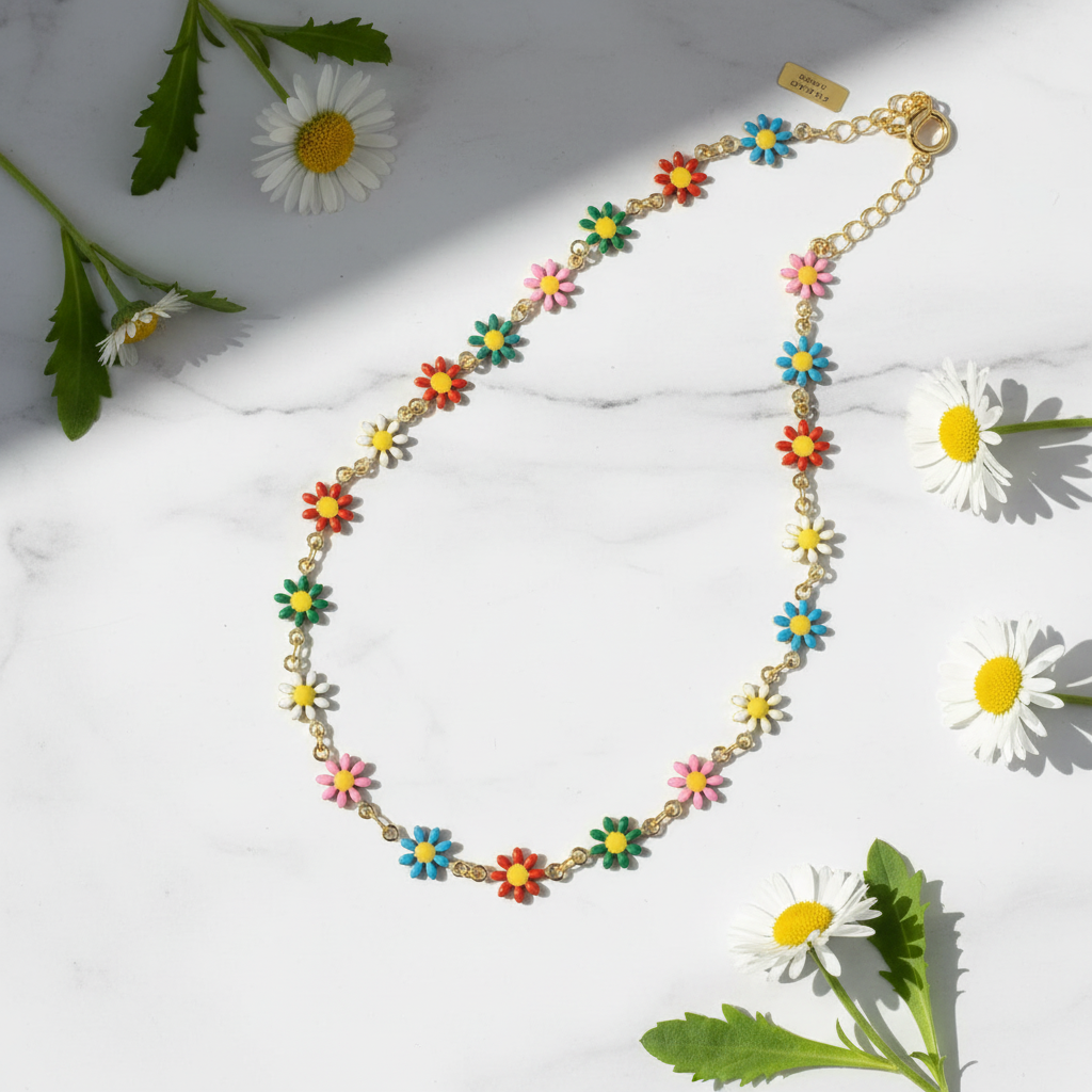 Ketting Daisy Bloemen | Kleurrijk & Waterproof Stainless Steel