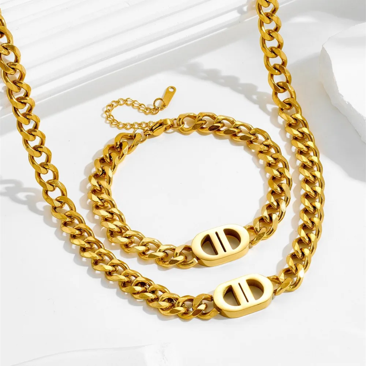 DD Cuban Link | Ketting & Armband Goudkleurig Stainless Steel