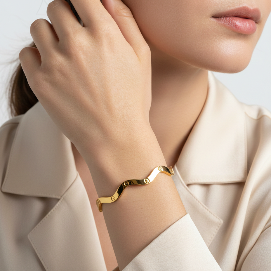 Golvende Armband met Kristallen - Goudkleurig RVS