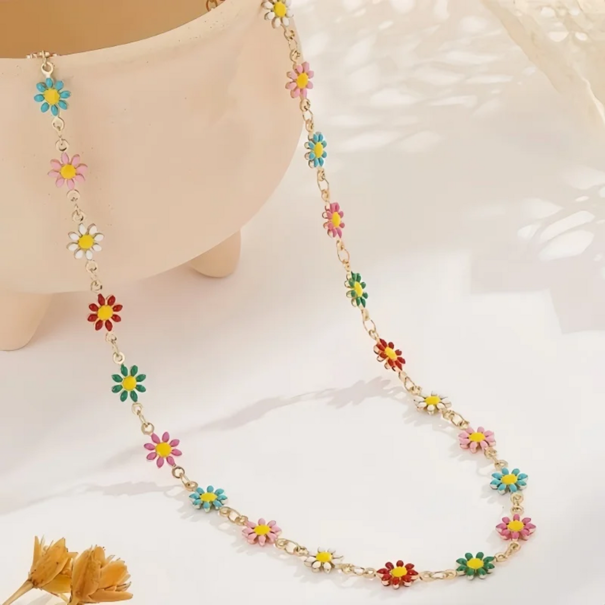 Ketting Daisy Bloemen | Kleurrijk & Waterproof Stainless Steel
