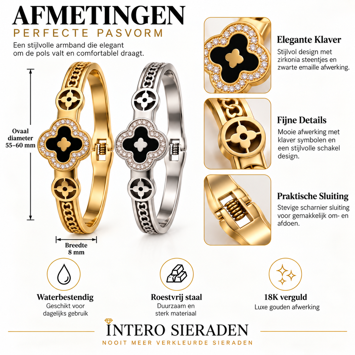 Klaver Bangle Armband Stainless Steel – Goud & Zilver | Intero Sieraden