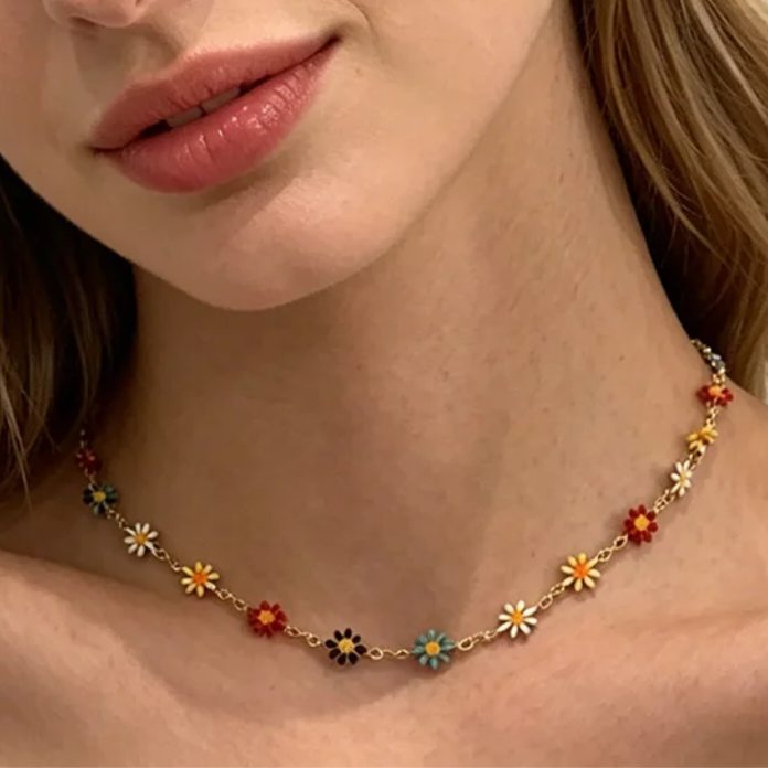 Ketting Daisy Bloemen | Kleurrijk & Waterproof Stainless Steel