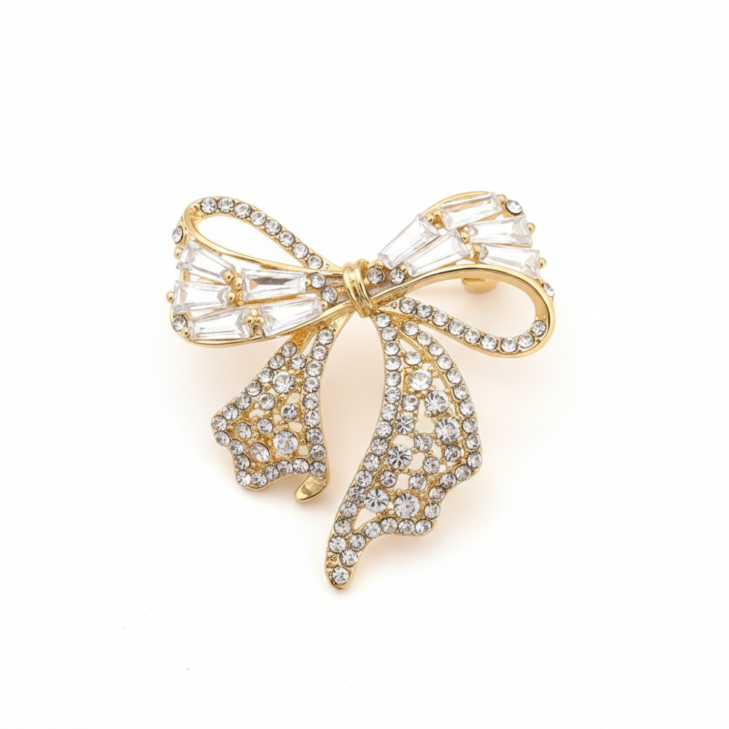 Broche Strik Goudkleurig met Kristallen Luxe