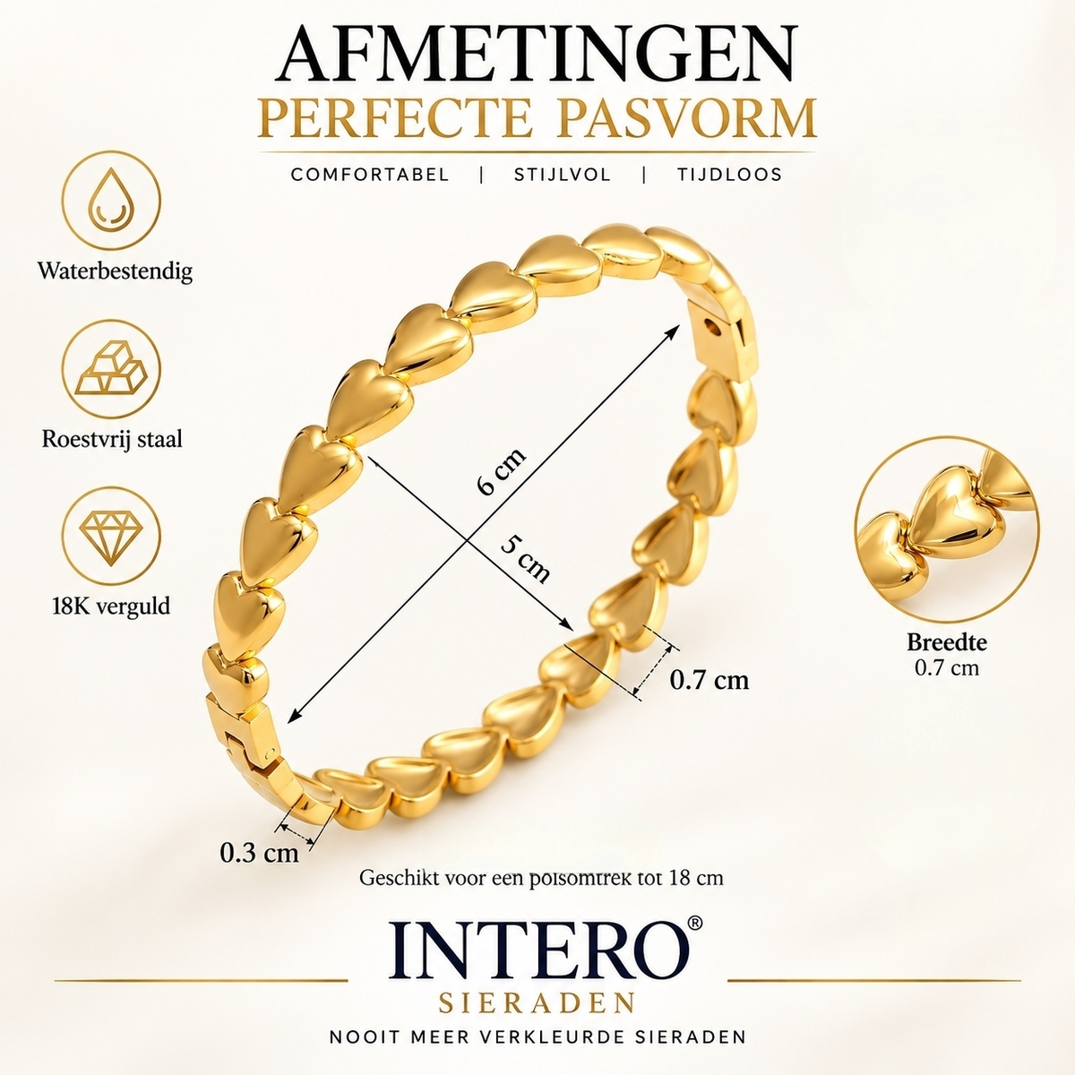 Gouden Hartjes Armband | 18K Verguld | Stainless Steel | Waterproof